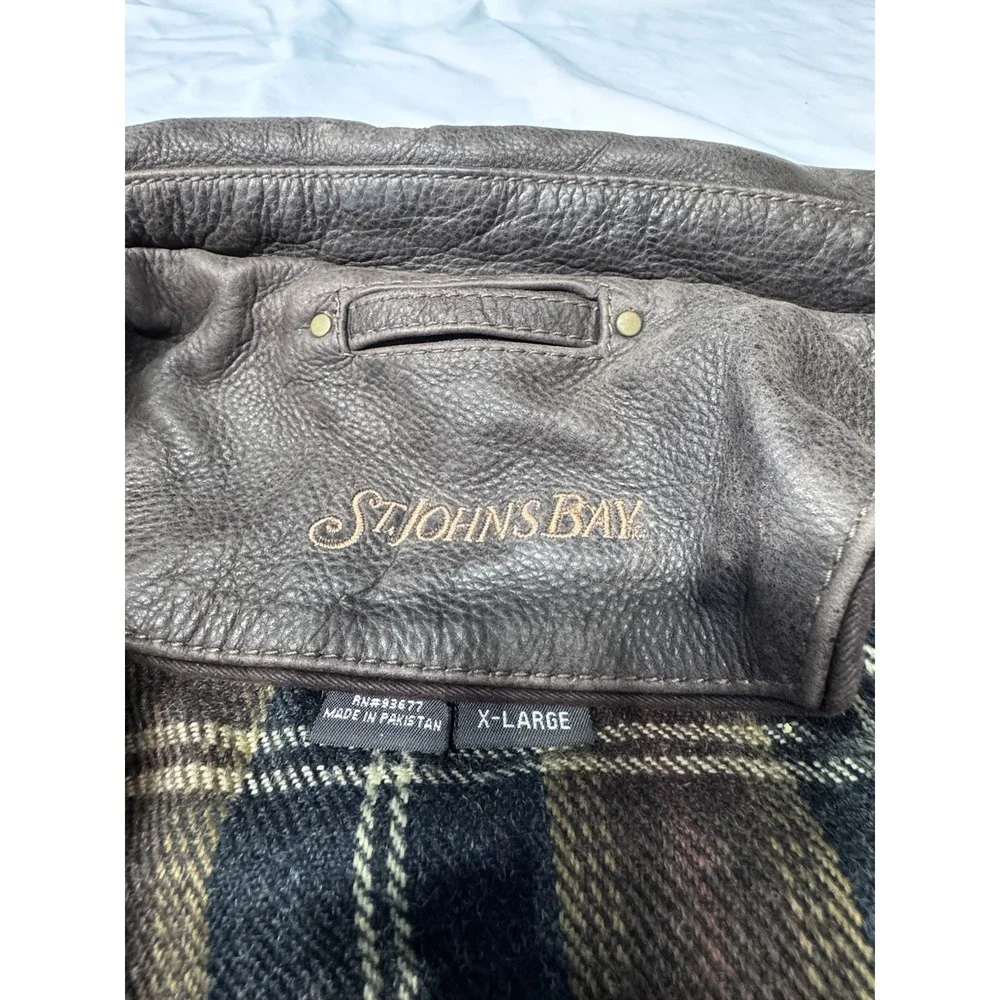VTG 80s RARE St Johns Bay Brown Leather Jacket XL Flannel‎ Blanket Lined RN93677